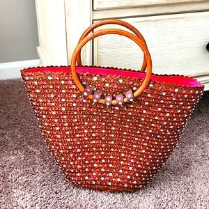 Victorias Secret sequin/straw tote